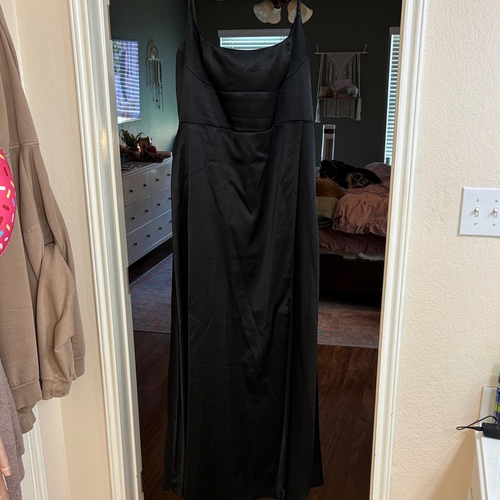 Azazie Black Maxi Dress with Slim Straps